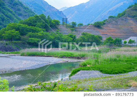 從蘆尾沙房水壩附近看上游，自然再生，初夏風景 89176773