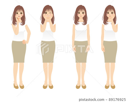 職業女性插圖集，米色西裝，棕色頭髮 89176925