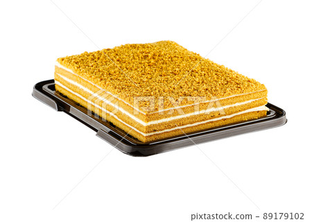 Honey cake dessert, square honey cake isolated on white background 89179102