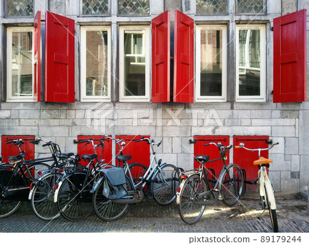 Overseas cityscape with red windows 89179244