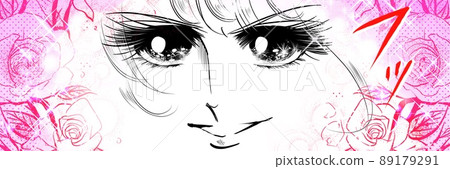 70's shojo manga Do-up illustration and rose background of a young hero who smiles with glittering eyes 89179291
