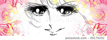 70 年代少女漫畫 Do-up 插圖和一個年輕英雄的玫瑰背景，他的眼睛閃閃發光 89179292