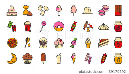Bakery products, chocolate, candies, sweets icon set. Confectionery isolated vector line color icons 89179392