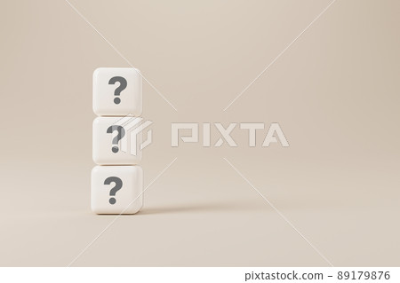 Cube block shape with sign question mark symbol on background. 3d render illustration Cube block shape with sign question mark symbol on background. 3d render illustration 89179876