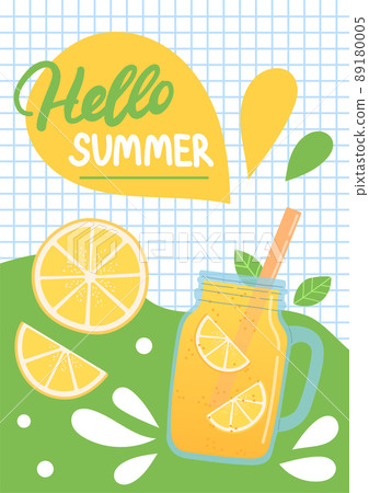Hello summer colorful postcard, flat design vector 89180005