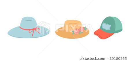 Summer set of hats, flat design, vector 89180235