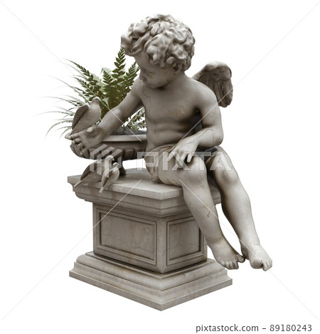 Park sculpture boy with a vase isolated on white background 3d illustration 89180243