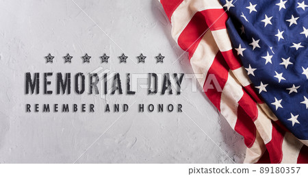 Happy Memorial day concept made from american flag with the text on white stone background. 89180357
