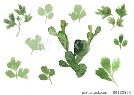 Set of green leaves watercolor illustration on white Set of green leaves watercolor illustration on white 89180596
