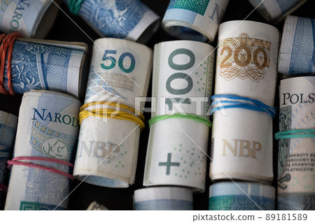 Banknotes rolled up. Different denominations of the Polish national currency. Banknotes rolled up. Different denominations of the Polish national currency. 89181589