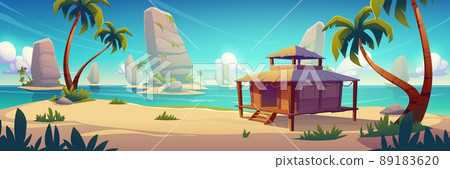 Beach hut or bungalow on tropical beach, island 89183620