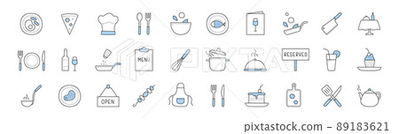 Set food cooking and chef restaurant doodle icons 89183621
