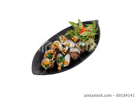 Grilled Half Crenate Ark With Spring Onion, delicious Thai street food 89184141