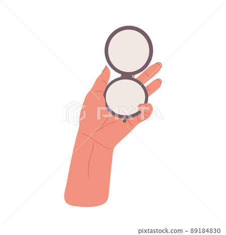 Hand holding round and small pocket mirror.Flat illustration 89184830