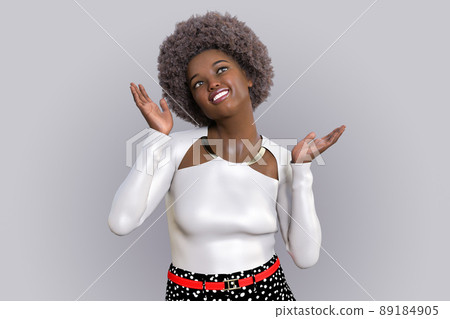 一個留著非洲頭髮的黑人女人正仰望天空，手掌朝上 89184905