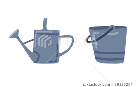 Watering can and bucket. Gardening agricultural equipment cartoon vector illustration Watering can and bucket. Gardening agricultural equipment cartoon vector illustration 89185294
