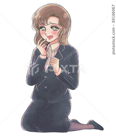 1980 年代少女漫畫風格的插圖，驚訝和尷尬的處女員工 89186067