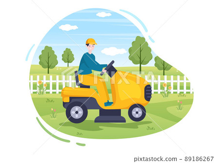 Lawn Mower Cutting Green Grass, Trimming and Care on Page or Garden in Flat Cartoon Illustration Lawn Mower Cutting Green Grass, Trimming and Care on Page or Garden in Flat Cartoon Illustration 89186267