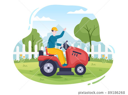 Lawn Mower Cutting Green Grass, Trimming and Care on Page or Garden in Flat Cartoon Illustration Lawn Mower Cutting Green Grass, Trimming and Care on Page or Garden in Flat Cartoon Illustration 89186268