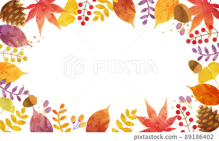 秋季植物葉子（落葉、樹葉、樹葉）的矢量插圖框架背景 89186402