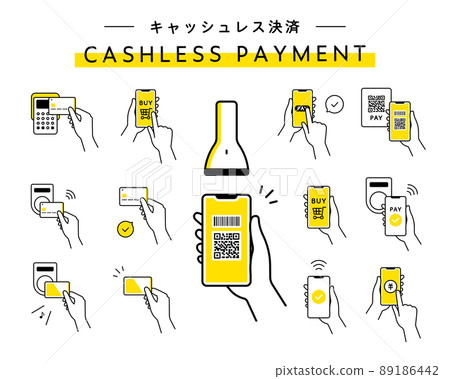 Cashless payment illustration set Smartphone Credit card Electronic money payment QR code 89186442