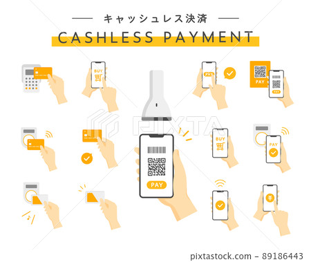 Cashless payment illustration set Smartphone Credit card Electronic money payment QR code 89186443