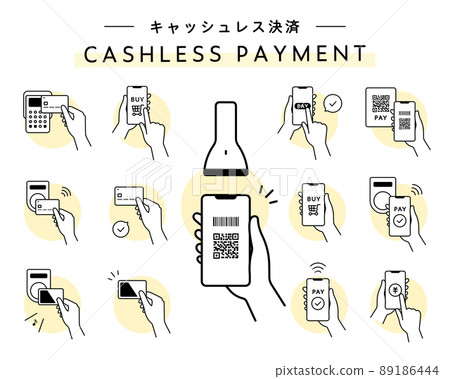 Cashless payment illustration set Smartphone Credit card Electronic money payment QR code Cashless payment illustration set Smartphone Credit card Electronic money payment QR code 89186444