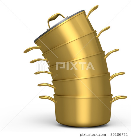 Set of stainless steel stewpot and chrome plated cookware on white background Set of stainless steel stewpot and chrome plated cookware on white background 89186751