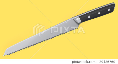 Chef's kitchen knife with a wooden handle isolated on yellow background. Chef's kitchen knife with a wooden handle isolated on yellow background. 89186760