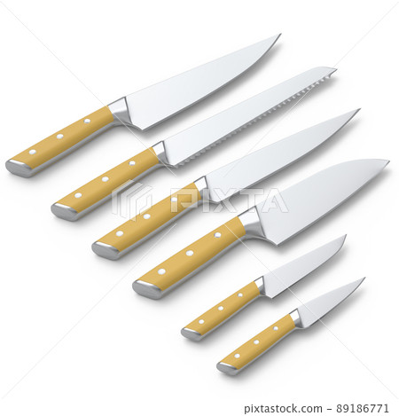 Set of chef's kitchen knives with a wooden handle isolated on white background. 89186771