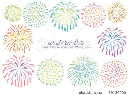 Colorful fireworks watercolor frame 89186900