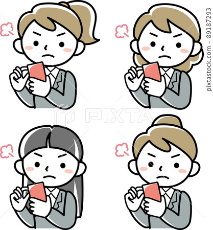 Upper body set of a young woman who gets angry when she sees a smartphone 89187293