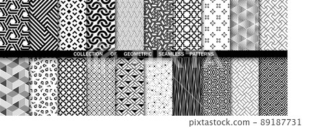 Geometric set of seamless black and white... - Stock Illustration ...