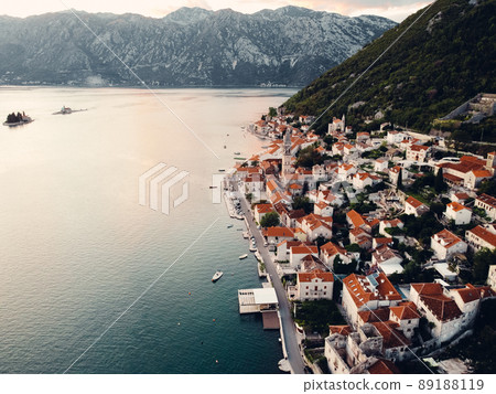 Cinematic old town Perast, Montenegro. Drone photography 89188119