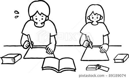 初中生做暑假作業的插圖 只有線條圖 89189074