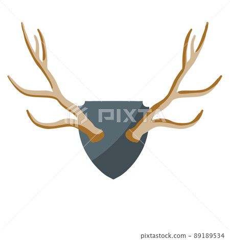 Horn of deer. Hunting trophy. Wall decoration element. Part of the stag animal head 89189534
