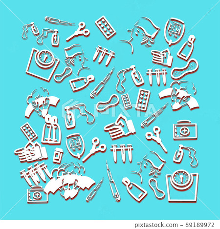 Medical devices doctor and patient pills injections vaccine health treatment research 89189972