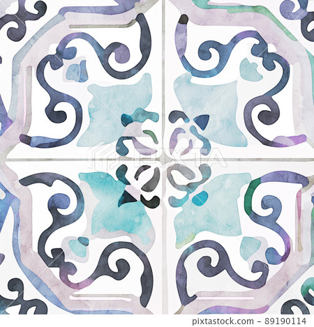 Beautiful Watercolor Mandala Tile Floral Illustration 89190114