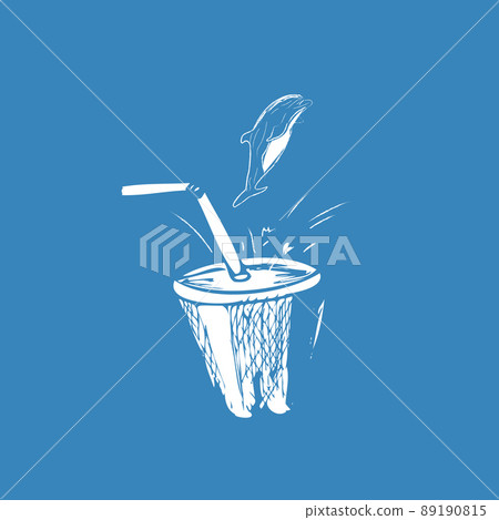 dolphin jumps out of a plastic cup with a straw. dolphin jumps out of a plastic cup with a straw. 89190815