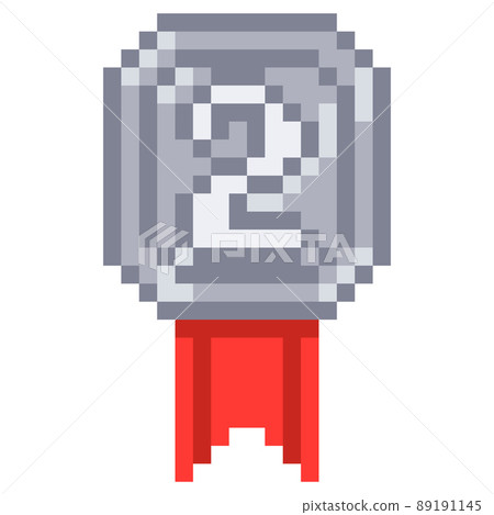 Silver medal, second place trophy 8-bit graphics icon. Pixel art style. Isolated vector illustration. Silver medal, second place trophy 8-bit graphics icon. Pixel art style. Isolated vector illustration. 89191145