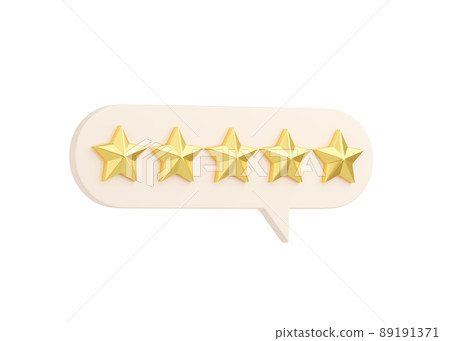 Customer review 3d render illustration - five golden stars on speech bubble. 89191371