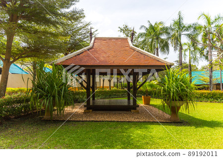 beautiful wooden gazebo in tropical nature in Thailand beautiful wooden gazebo in tropical nature in Thailand 89192011