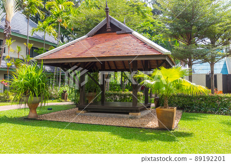 beautiful wooden gazebo in tropical nature in Thailand beautiful wooden gazebo in tropical nature in Thailand 89192201
