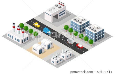 City urban area map Isometric factory industrial zone 3D illustration 89192314