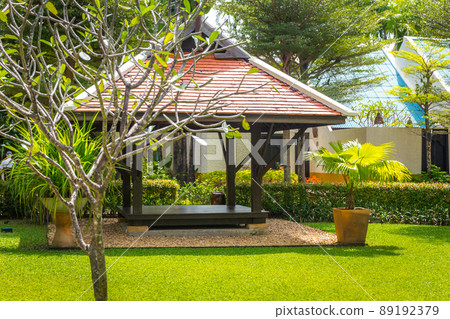 beautiful wooden gazebo in tropical nature in Thailand 89192379