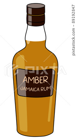 Amber Jamaica rum in the bottle. Doodle cartoon hipster style vector illustration isolated on white background. Good for party card, posters, bar menu or alcohol cook book recipe. 89192847