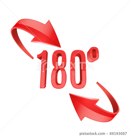 Red glossy 3D curve arrows and 180 degrees sing. 89193087
