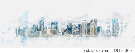 Watercolor digital illustration of Miami Downtown skyline isolated on white background Watercolor digital illustration of Miami Downtown skyline isolated on white background 89193360