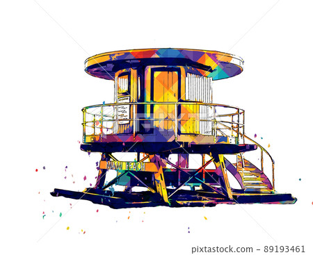 Pop art drawing of lifeguard hut in Miami Beach, Florida, USA isolated on white background Pop art drawing of lifeguard hut in Miami Beach, Florida, USA isolated on white background 89193461