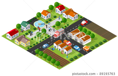Country village district isometric illustration of a rural area 89193763